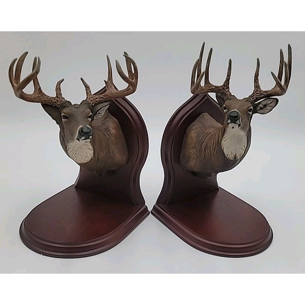 Danbury Mint Stag Deer Head Mount Buck Bookends Dennis Jones RARE - Picture 2 of 7